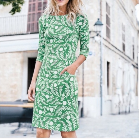 Boden Dresses & Skirts - BODEN Dress Cotton Shift Green Leaf Pockets Sz 8